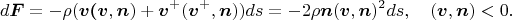 $$d\boldsymbol F=-\rho(\boldsymbol v \boldsymbol(\boldsymbol v,\boldsymbol n)+
  \boldsymbol v^+(\boldsymbol v^+,\boldsymbol n))ds=-2\rho\boldsymbol n(\boldsymbol v,\boldsymbol n)^2ds,\quad (\boldsymbol v,\boldsymbol n)<0.$$