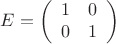 $$
E=\left(
\begin{array}{cc}
1& 0\\
0 & 1
\end{array}
\right)
$$