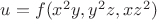 $u=f(x^2y,y^2z,xz^2)$