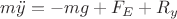 $m\ddot{y} = -mg + F_E + R_y$