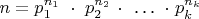 $n = p_1^{n_1}~\cdot~p_2^{n_2}~\cdot~$ \dots$~\cdot~p_k^{n_k}$