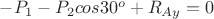 $-P_1 - P_2 cos 30^o + R_{Ay} = 0$
