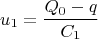 $$u_1=\frac{Q_0-q}{C_1}$$
