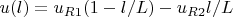$u(l)=u_{R1}(1-l/L)-u_{R2}l/L$