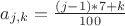 $a_{j,k}=\frac{(j-1)*7+k}{100}$