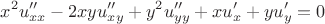 $$x^2u''_{xx}-2xyu''_{xy}+y^2u''_{yy}+xu'_x+yu'_y=0$$
