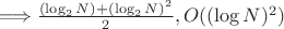\Longrightarrow  \frac {(\log_2 N ) +(\log_2 N )^2} {2} , O((\log N)^2)