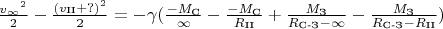 \tfrac{{v_\infty}^2}{2} - \tfrac{(v_\text{II}+?)^2}{2}= - \gamma  (\tfrac{-M_\text{C}}{\infty} - \tfrac{-M_\text{C}}{R_\text{II}} + \tfrac{M_\text{З}}{R_\text{C-З} - \infty} -  \tfrac{M_\text{З}}{R_\text{C-З} - R_\text{II}})