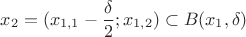 $$x_2=(x_{1,1}-\frac{\delta}{2}; x_{1,2}) \subset B(x_1,\delta)$