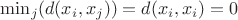 $\min_j(d(x_i,x_j))=d(x_i,x_i) = 0$