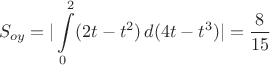 $$S_{oy}=|\int\limits_{0}^2 (2t-t^2) \,d(4t-t^3)|=\dfrac{8}{15}$$