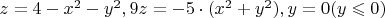 $z=4-x^2-y^2, 9z=-5 \cdot (x^2+y^2), y=0 ( y \leqslant 0)$