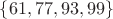 $\{61,77,93,99\}$