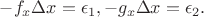 $- f_x \Delta x = \epsilon_1, - g_x \Delta x = \epsilon_2.$