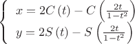 $\[
\left\{ \begin{array}{l}
 x = 2C\left( t \right) - C\left( {\frac{{2t}}{{1 - t^2 }}} \right) \\ 
 y = 2S\left( t \right) - S\left( {\frac{{2t}}{{1 - t^2 }}} \right) \\ 
 \end{array} \right.
\]$