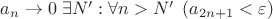 $ a_n \to 0 \; \exists N' : \forall n > N' \; \left( a_{2n+1} < \varepsilon \right)$