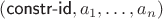 $(\textsf{constr-id}, a_1,\ldots, a_n)$