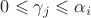 $0\leqslant\gamma_j\leqslant \alpha_i$