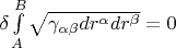 $\delta \int\limits_{A}^{B}{\sqrt{{{\gamma }_{\alpha \beta }}d{{r}^{\alpha }}d{{r}^{\beta }}}=0}$