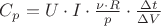 $C_p=U\cdot I \cdot \frac{\nu \cdot R}{p} \cdot \frac{\Delta t}{\Delta V}$