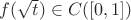 $f(\sqrt t)\in C([0,1])$