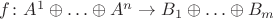 $f\colon A^1\oplus\ldots\oplus A^n\to B_1\oplus\ldots\oplus B_m$