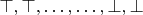 $\top, \top, \ldots, \ldots, \bot, \bot$