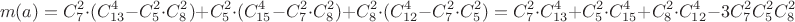 $$m(a) = C^2_7 \cdot ( C^{4}_{13} - C^2_5 \cdot C^2_8) + C^2_5 \cdot ( C^4_{15} - C^2_7\cdot C^2_8)  + C^2_8 \cdot ( C^4_{12} - C^2_7 \cdot C^2_5) = C^2_7 \cdot C^{4}_{13} + C^2_5 \cdot C^4_{15} + C^2_8 \cdot C^4_{12}-3C_7^2C_5^2C_8^2$$