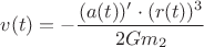 $v(t) = - \dfrac{(a(t))' \cdot (r(t))^3}{2Gm_2}$