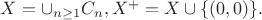 $X = \cup_{n\ge1}C_n, X^+ = X \cup \{(0,0)\}.$ $X = \cup_{n\ge1}C_n, X^+ = X \cup \{(0,0)\}.$