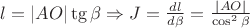 $l=|AO|\tg\beta \Rightarrow J=\frac{dl}{d\beta} = \frac{|AO|}{\cos^2\beta}$