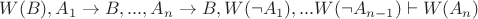 $W(B), A_1 \to B, ... ,A_n \to B, W(\neg A_1),... W(\neg A_{n-1}) \vdash W(A_n)$