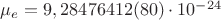 $\mu_e = 9,28476412(80)\cdot10^{-24}$