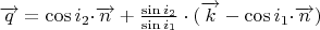 $  $\overrightarrow{q} = \cos i_2 \cdot $\overrightarrow{n}  + \frac {\sin i_2} {\sin i_1} \cdot ($\overrightarrow{k}-\cos i_1 \cdot $\overrightarrow{n}) $