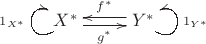 $$
\xymatrix{X^*\ar@(dl,ul)[]^{1_{X^*}}\ar@<-0.5ex>[r]_{g^*}&Y^*\ar@(dr,ur)[]_{1_{Y^*}}\ar@<-0.5ex>[l]_{f^*}}
$$