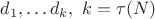 $d_1, \dots d_k,\ k={\tau (N)$