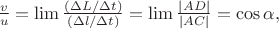 $\frac{v}{u}=\lim\frac{(\Delta L/\Delta t)}{(\Delta l/\Delta t)}=\lim\frac{|AD|}{|AC|}=\cos\alpha,$