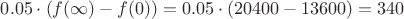$0.05\cdot(f(\infty)-f(0))=0.05\cdot(20400-13600)=340$ $0.05\cdot(f(\infty)-f(0))=0.05\cdot(20400-13600)=340$