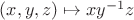 $(x, y, z) \mapsto x y^{-1} z$