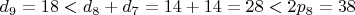 $d_9=18<d_8+d_7=14+14=28<2p_8=38$