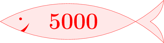 $\tikz[scale=1.8]{
\filldraw [red, fill=red!9] (0,0) arc (240:300:5) arc (-300:-240:5);
\filldraw [red, fill=red!9]  (5,0) arc (300:315:5) arc (-4:-60:1) arc (60:4:1) arc (-315:-300:5);
\fill [red] (.75,.1) circle (.05);
\fill [red] (.75,-.35) arc (300:325:1) arc (-380:-400:1.1);
\node at (2.7,0) [transform shape, font=\fontsize{26}\selectfont, red!200]{\textbf{5000}};
}$