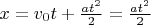 $x=v_{0}t+\frac{at^2}{2}=\frac{at^2}{2}$