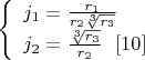$\left\{
\begin{array}{lcl}
  j_1=\frac{r_1}{r_2\sqrt[3]{r_3}}\\
 j_2=\frac{\sqrt[3]{r_3}}{r_2} \   \    \eqno[10]\\
\end{array}
\right. $