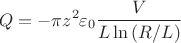$$Q=- \pi z^2 \varepsilon_0 \frac{V}{L\ln \left (R/L \right )}$$