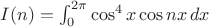 $I(n)=\int_0^{2\pi}\cos^4 x\cos nx\,dx$