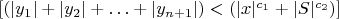 $[ (|y _1|+|y_2|+ \ldots +|y_{n+1}|)  < (|x|^{c_1} + |S|^{c_2}) ]$
