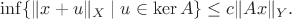 $$\inf\{\|x+u\|_X\mid u\in\ker A\}\le c\|Ax\|_Y.$$