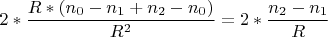 $$2 * \frac{R*(n_0 - n_1 + n_2 - n_0)}{R^2}  = 2* \frac {n_2 - n_1}{R}$$