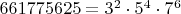 $661775625=3^2\cdot5^4\cdot7^6$