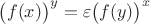 $\bigl(f(x)\bigr)^y=\varepsilon\bigl(f(y)\bigr)^x$ $\bigl(f(x)\bigr)^y=\varepsilon\bigl(f(y)\bigr)^x$